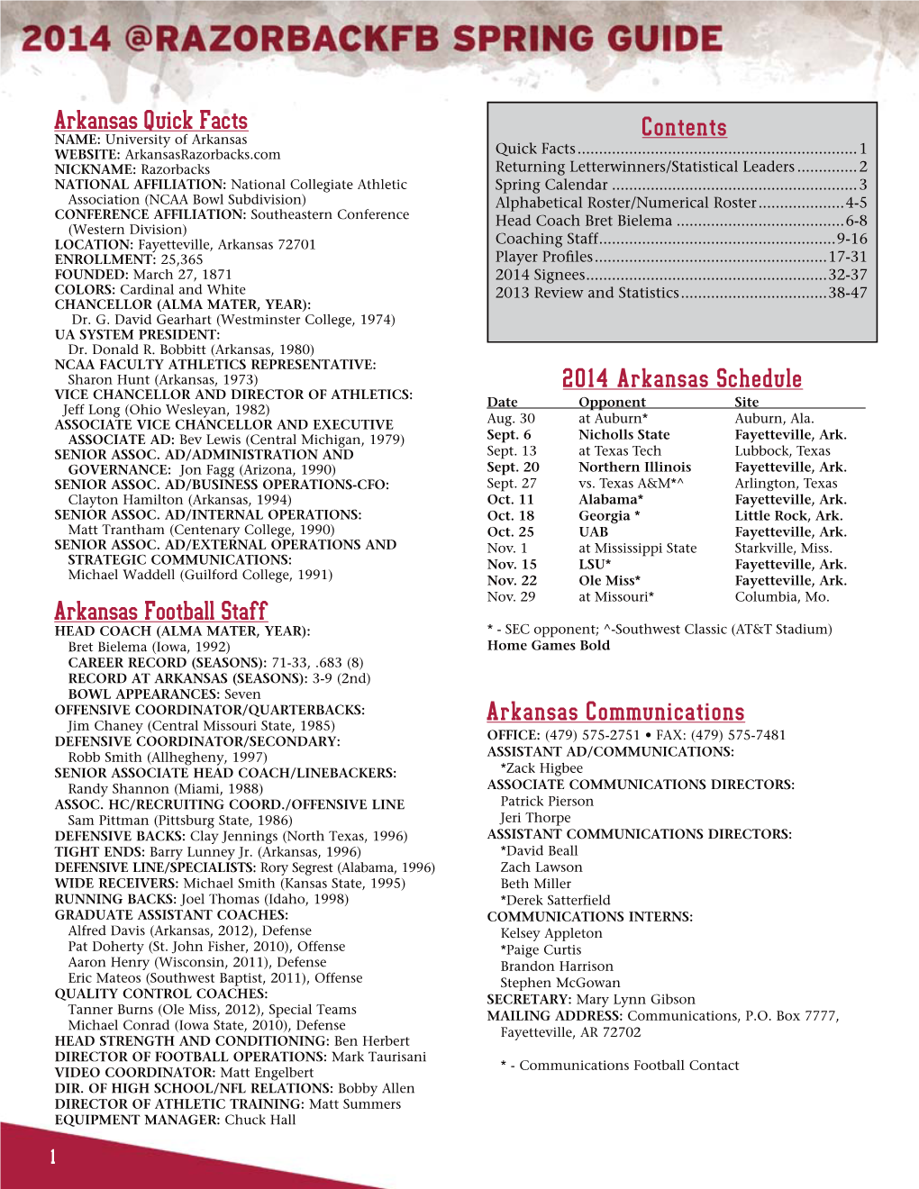 2014 Arkansas Spring Football Media Guide
