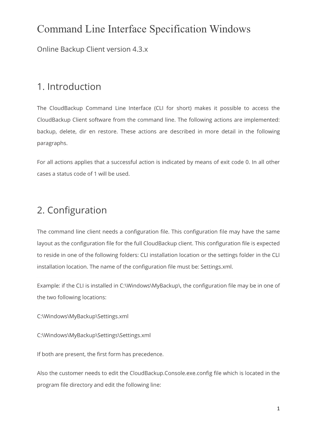 Command Line Interface Specification Windows