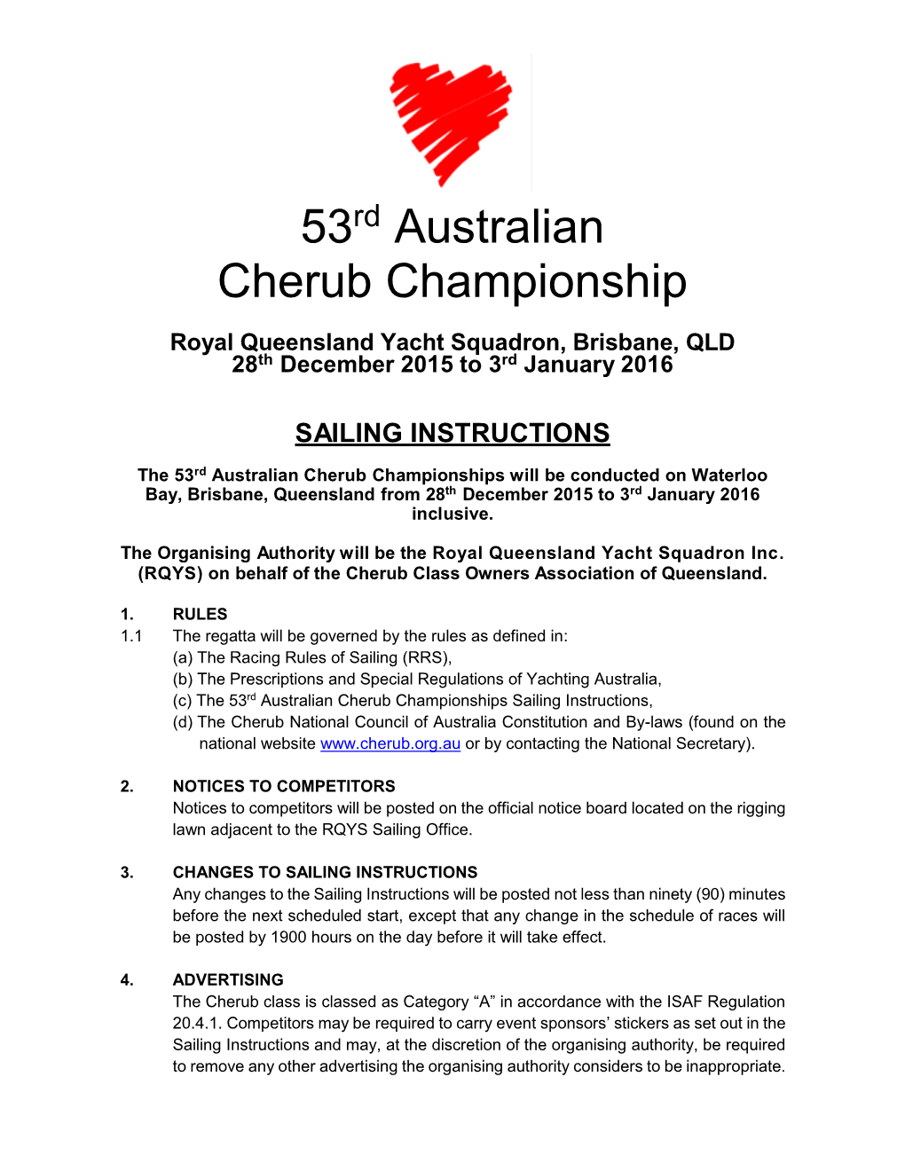 2015-2016 Cherub Nationals Sailing Instructions