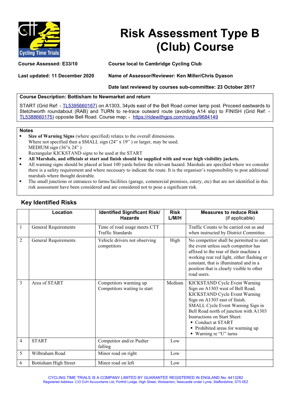 Time Trial Risk Assessment