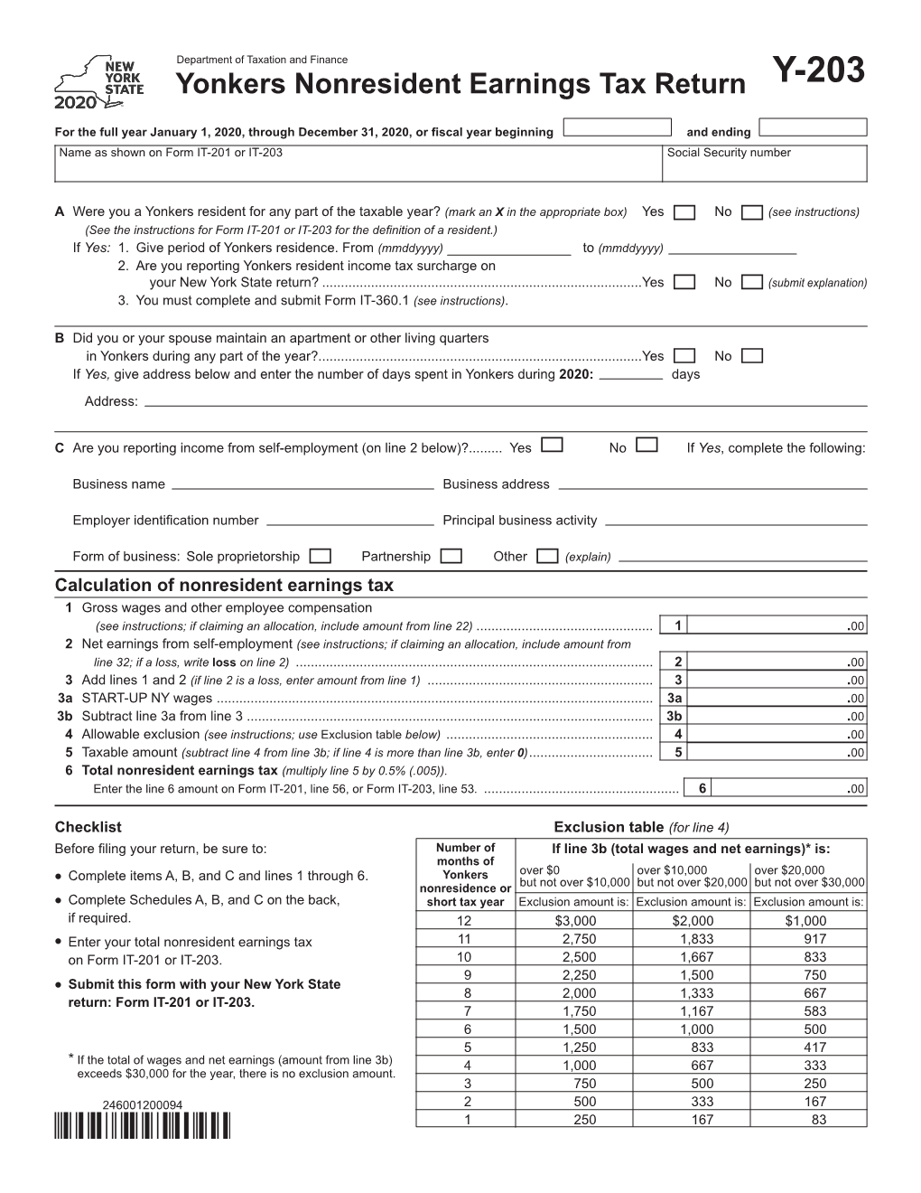 Form Y-203-I, If You Had More Than One Job, Or If You Had a Job for Only Part of the Year