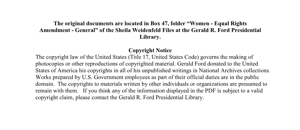 Women - Equal Rights Amendment - General” of the Sheila Weidenfeld Files at the Gerald R