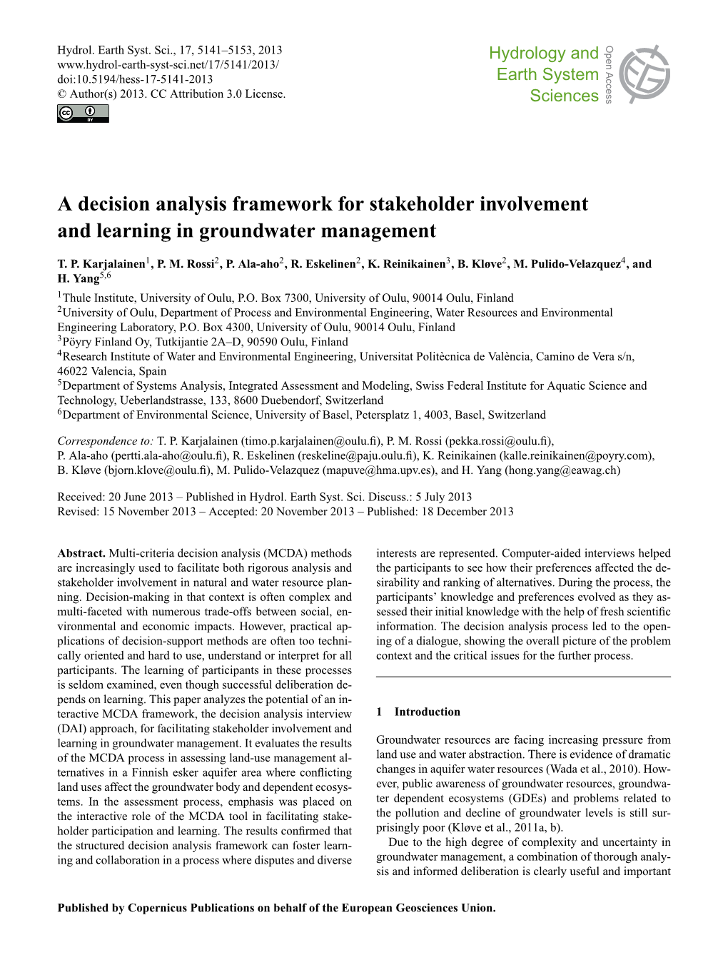 A Decision Analysis Framework for Stakeholder Involvement and Learning in Groundwater Management