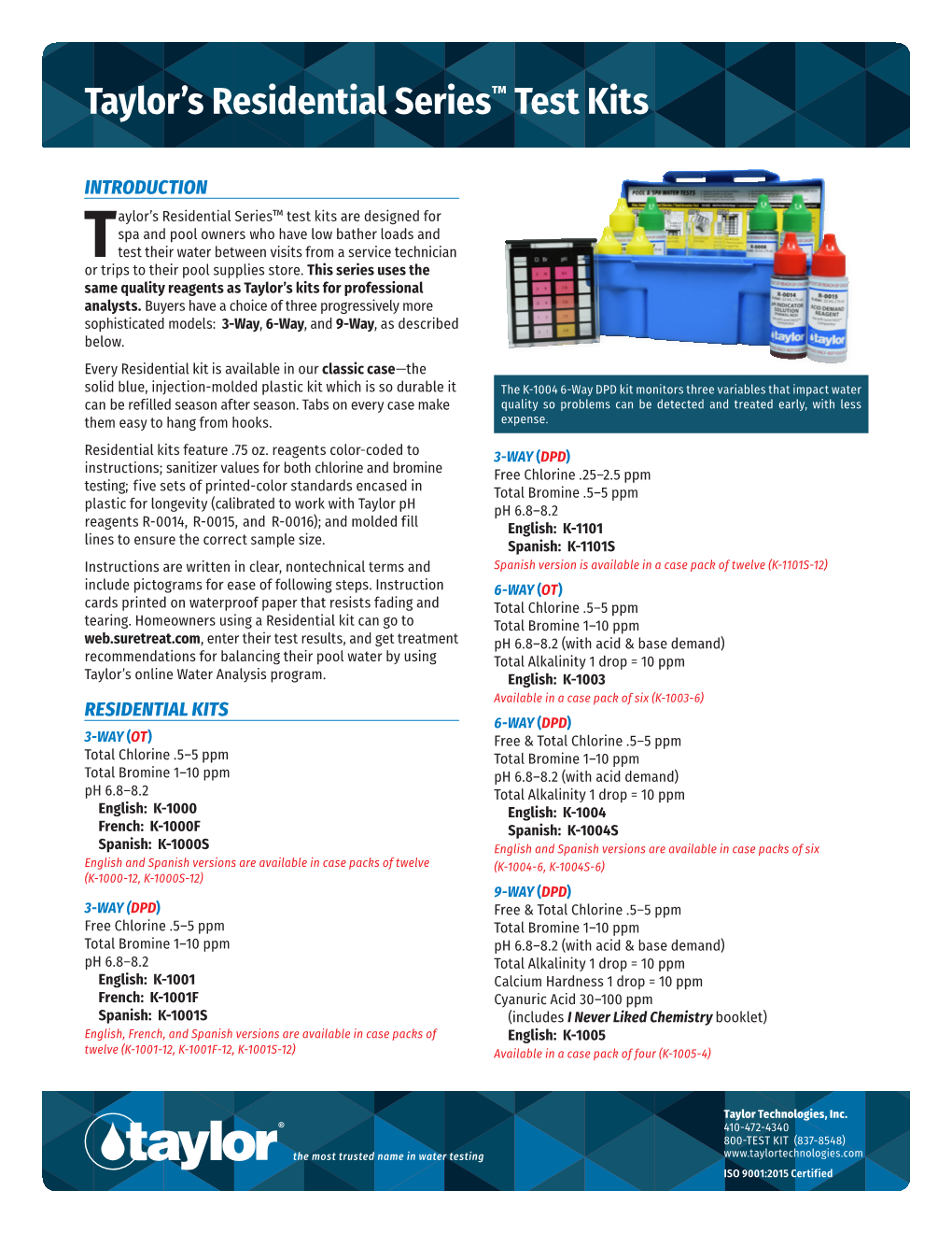 Taylor's Residential Series™ Test Kits