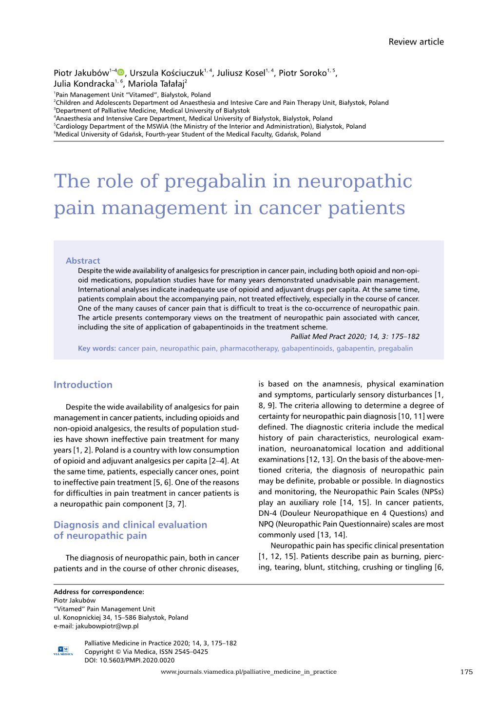 The Role of Pregabalin in Neuropathic Pain Management in Cancer Patients