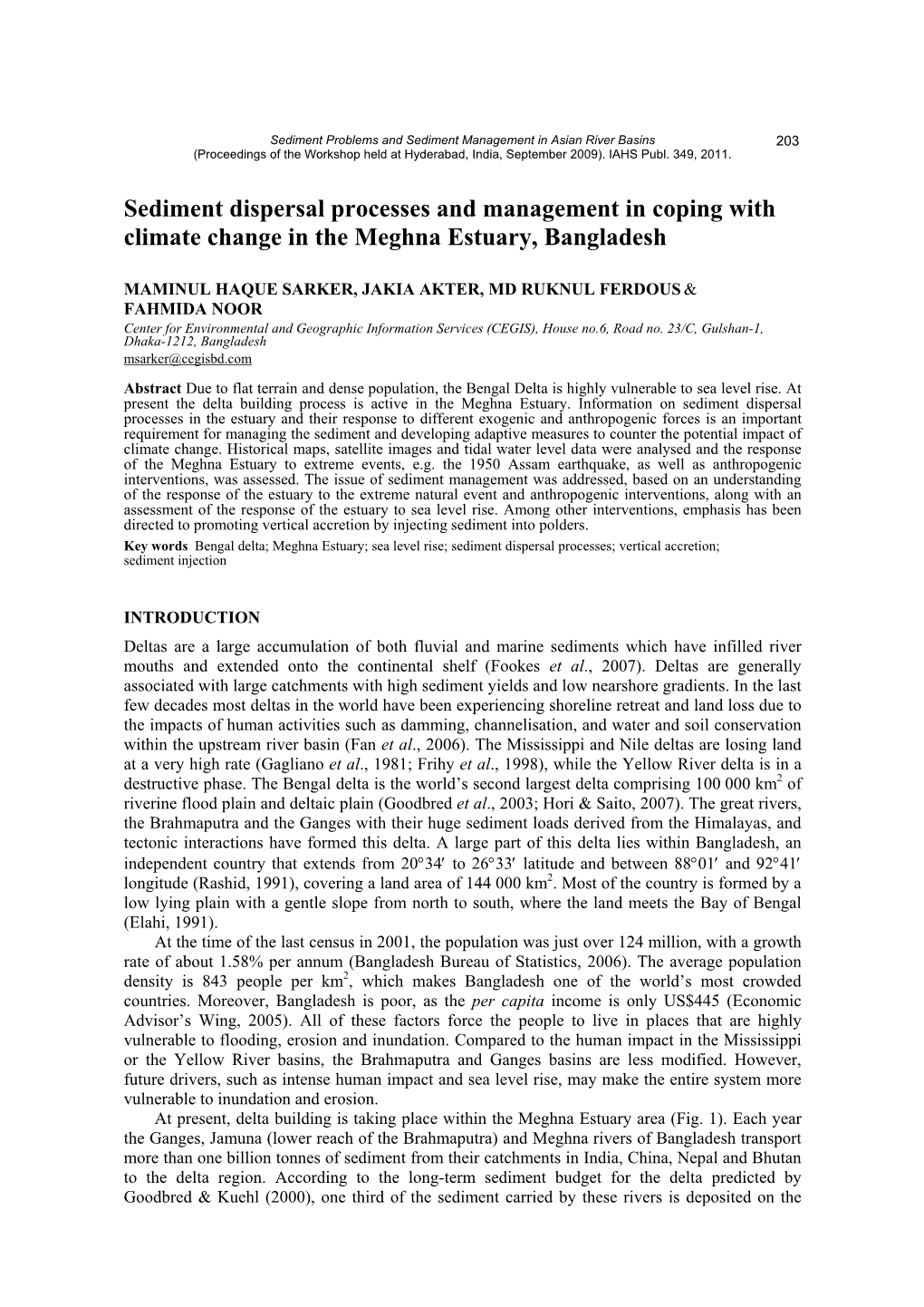 Sediment Dispersal Process and Its Management in the Meghna