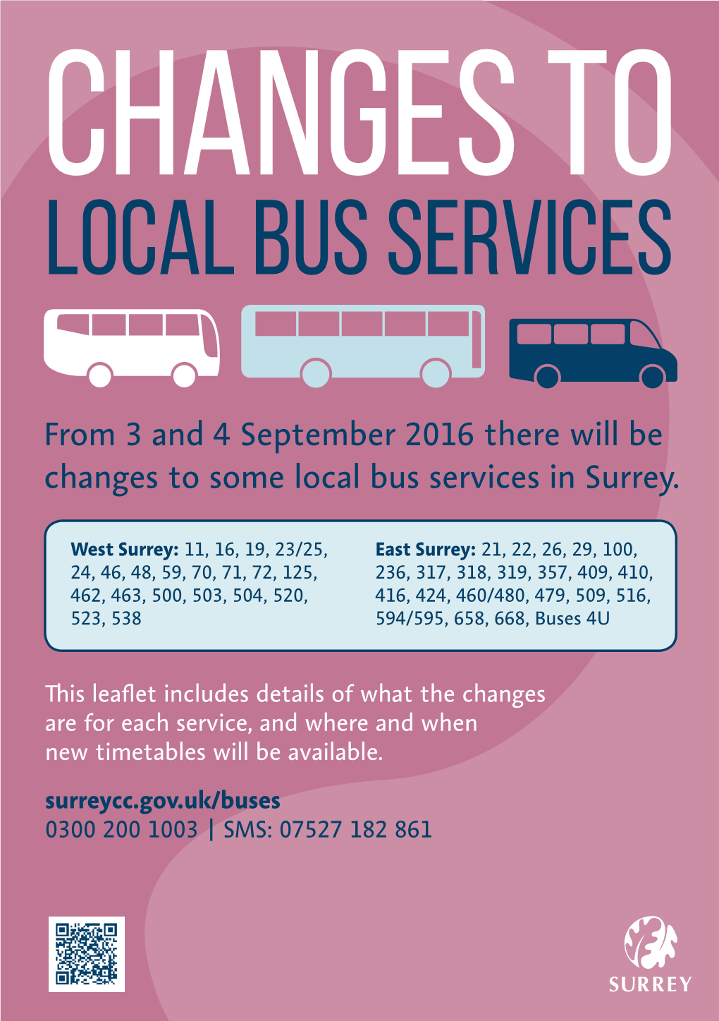 From 3 and 4 September 2016 There Will Be Changes to Some Local Bus Services in Surrey
