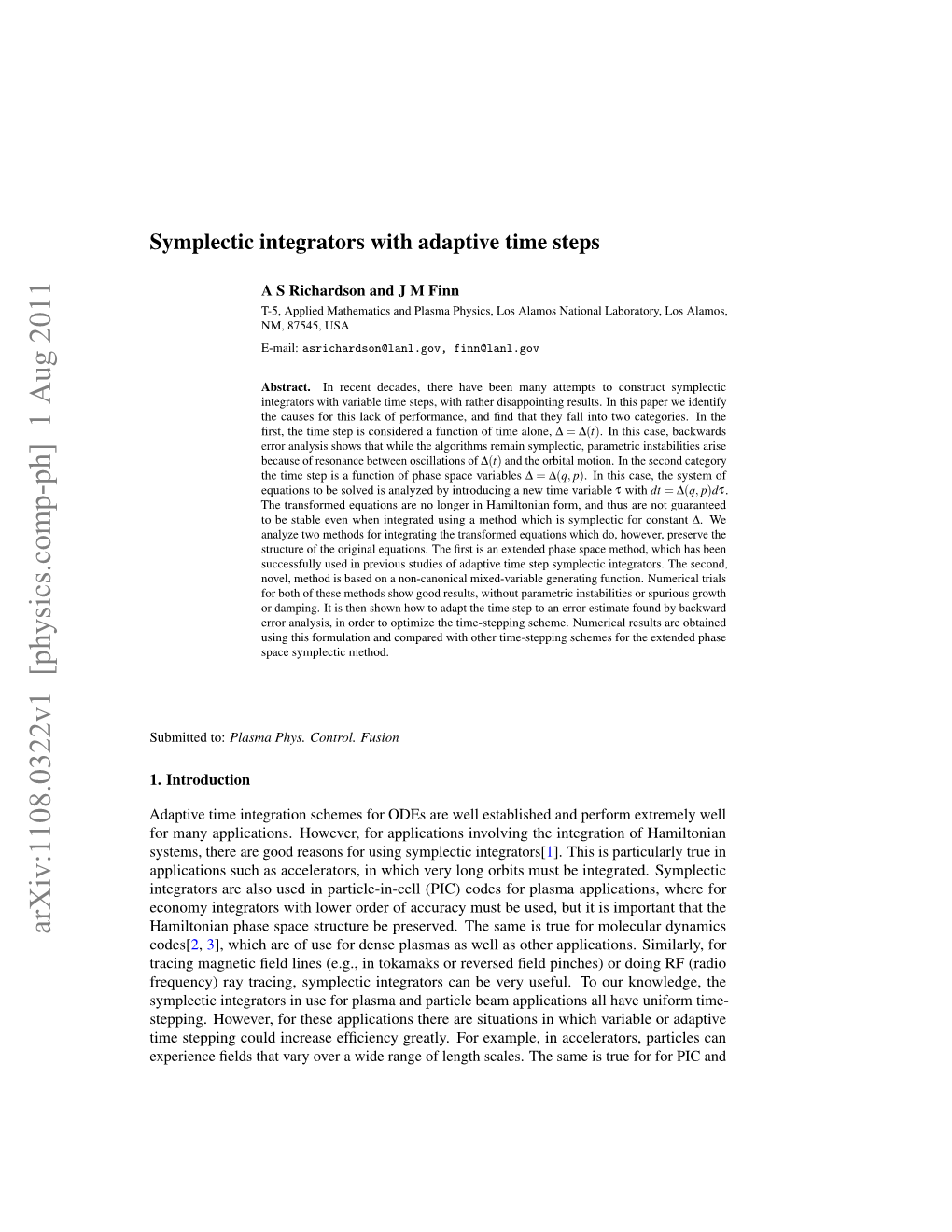 Arxiv:1108.0322V1 [Physics.Comp-Ph] 1 Aug 2011 Hamiltonian Phase Space Structure Be Preserved