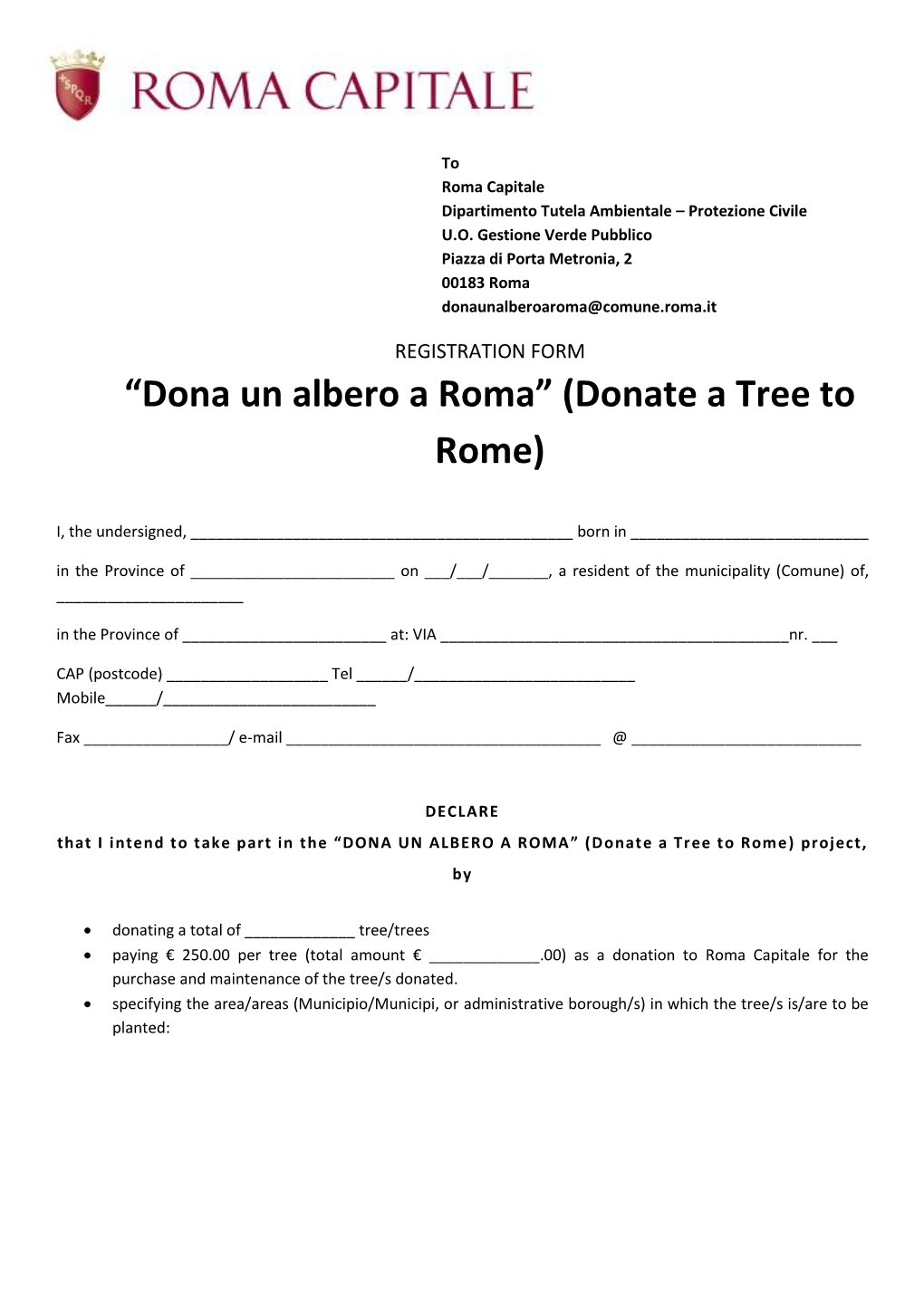 “Dona Un Albero a Roma” (Donate a Tree to Rome)