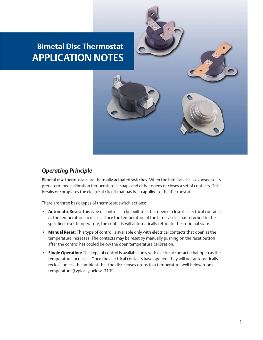 Bimetal Disc Thermostat APPLICATION NOTES