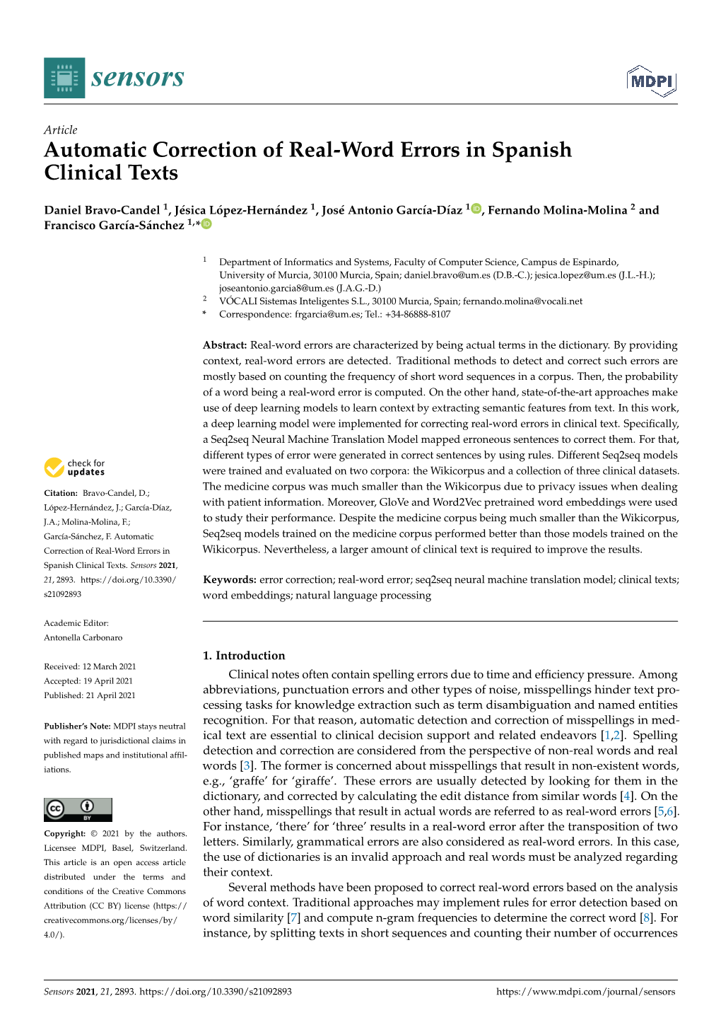 Automatic Correction of Real-Word Errors in Spanish Clinical Texts