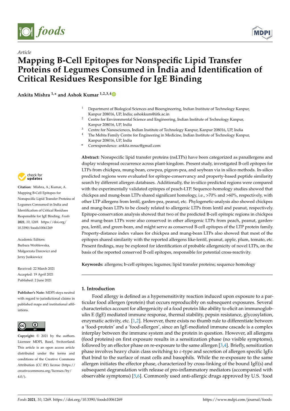 Mapping B-Cell Epitopes for Nonspecific Lipid Transfer Proteins of Legumes Consumed in India and Identification of Critical Resi