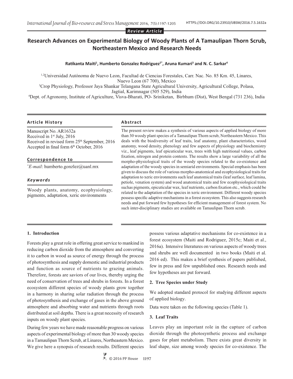 Research Advances on Experimental Biology of Woody Plants of a Tamaulipan Thorn Scrub, Northeastern Mexico and Research Needs