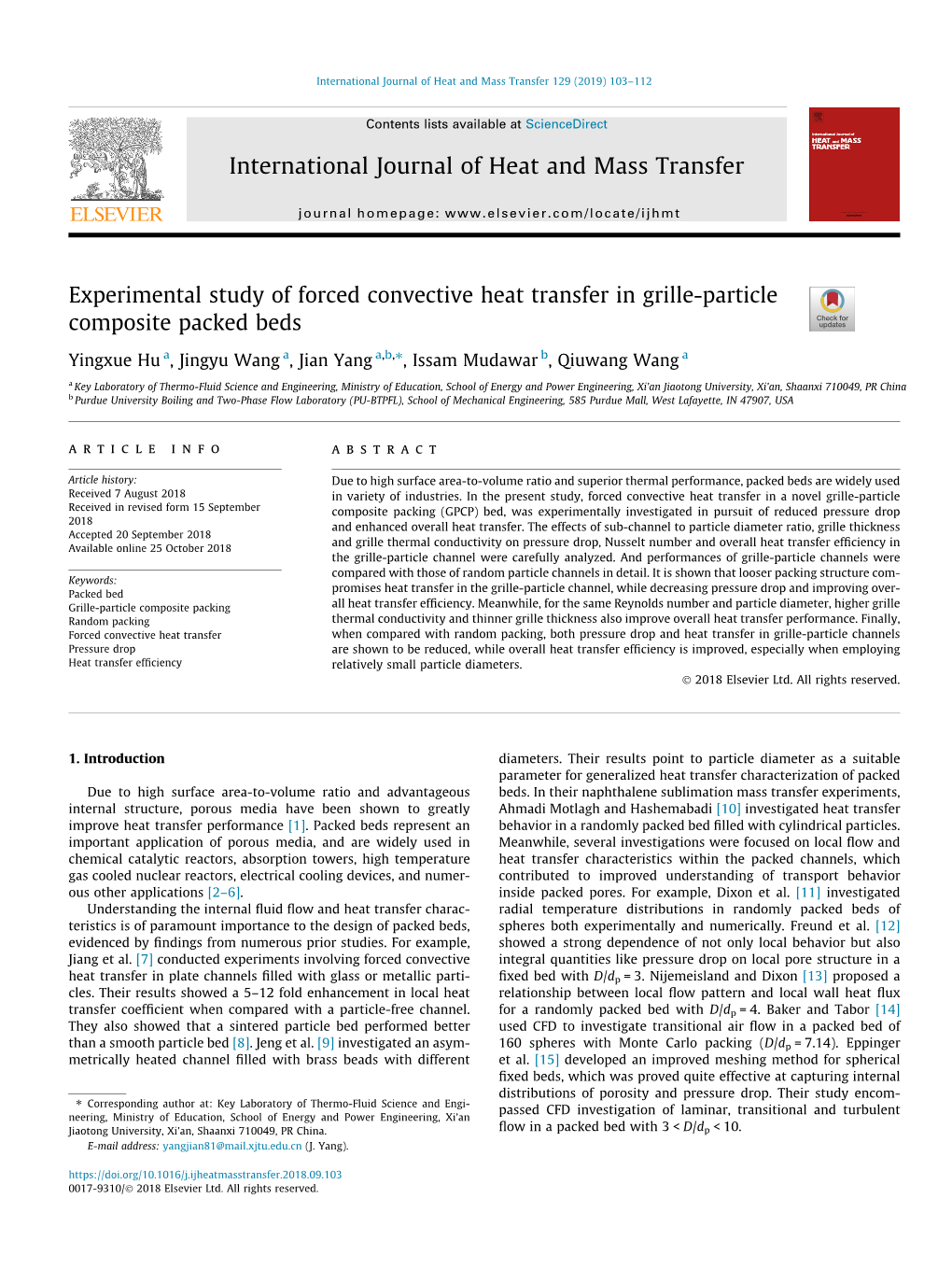 Experimental Study of Forced Convective Heat Transfer in Grille-Particle Composite Packed Beds