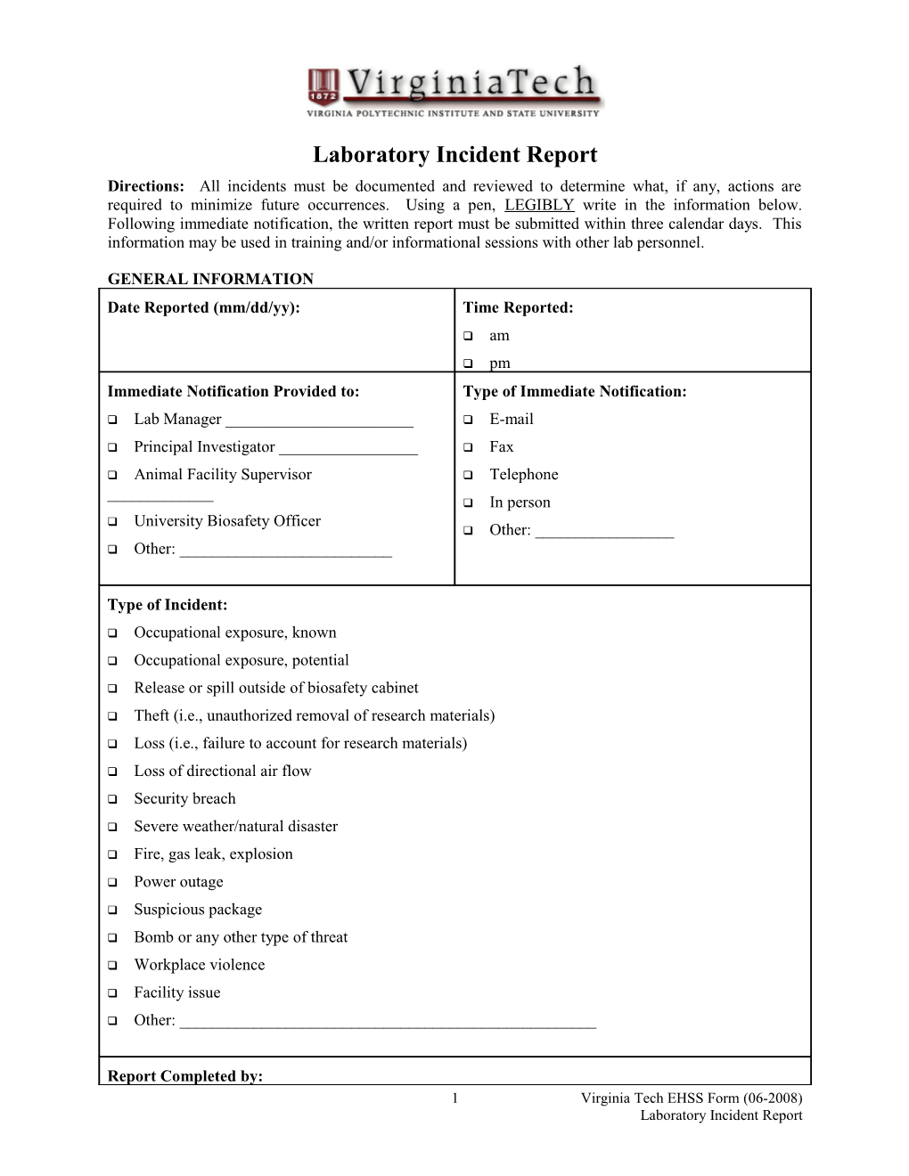 Hazardous Materials Exposure Report