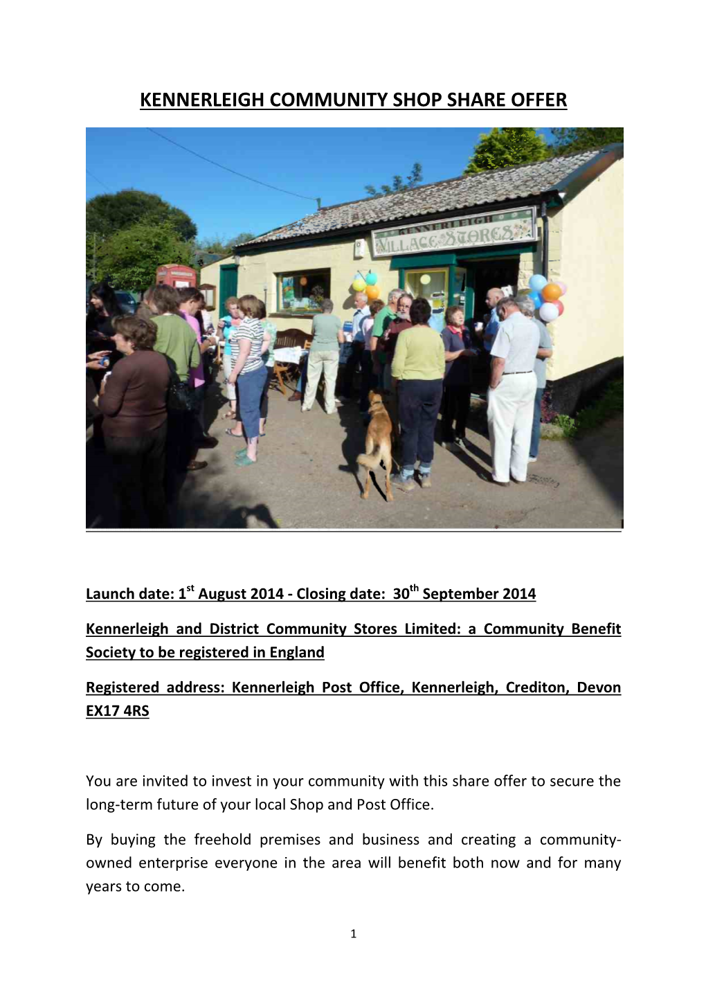 Kennerleigh Community Shop Share Offer