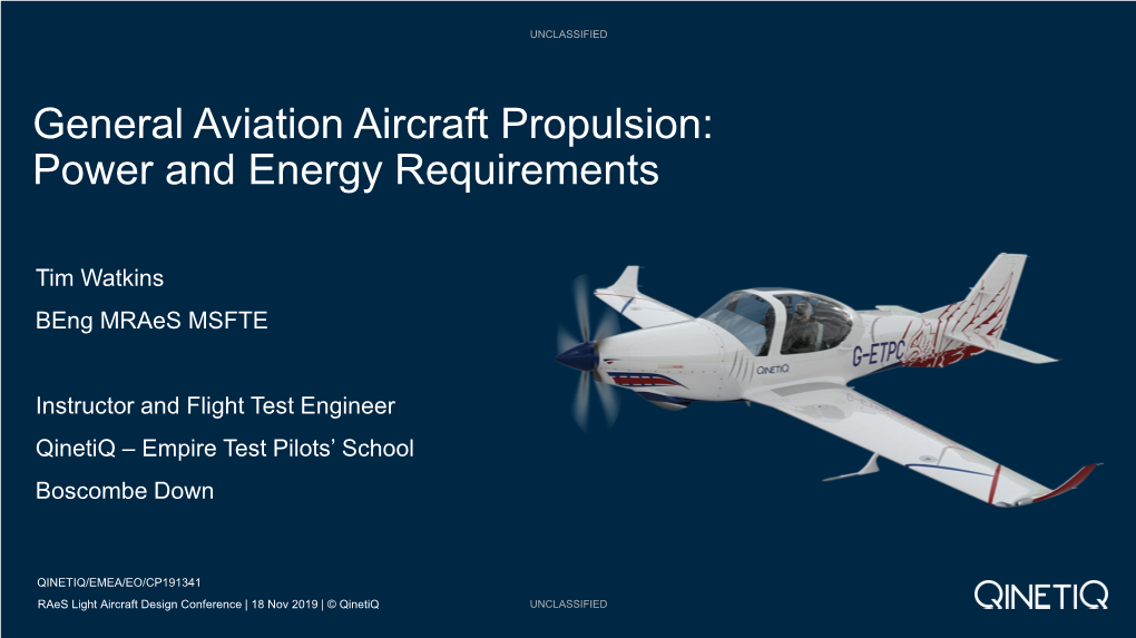 General Aviation Aircraft Propulsion: Power and Energy Requirements
