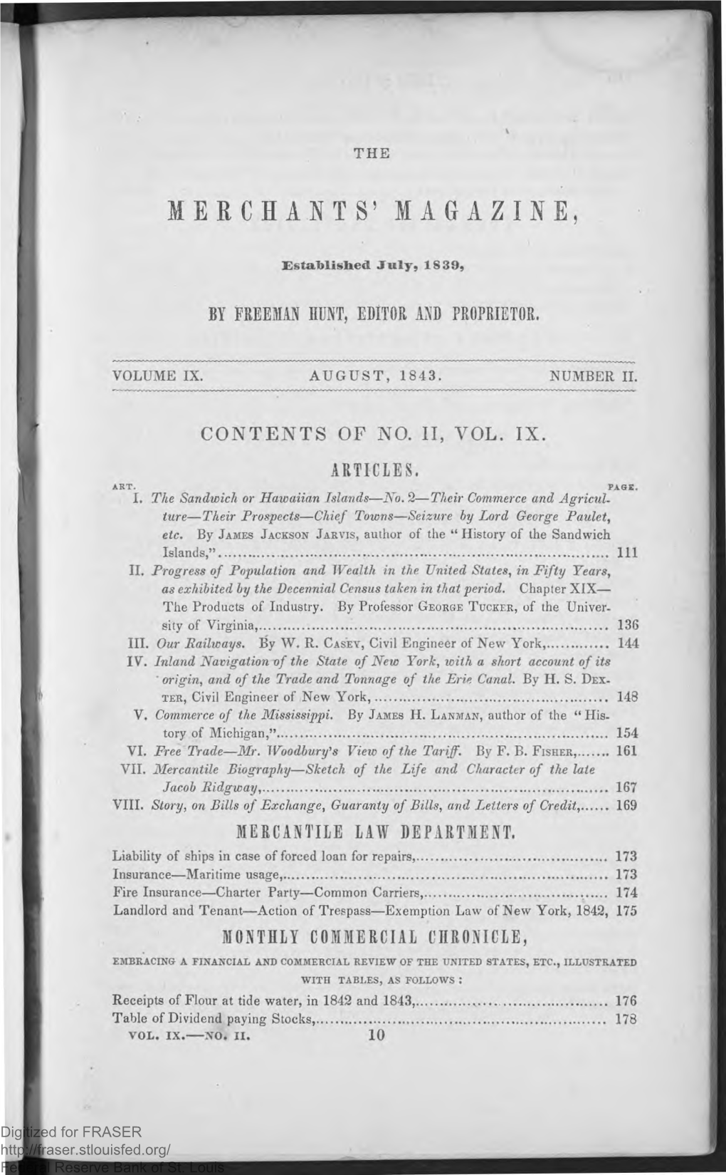 Merchants' Magazine: August 1843, Vol. IX, No. II