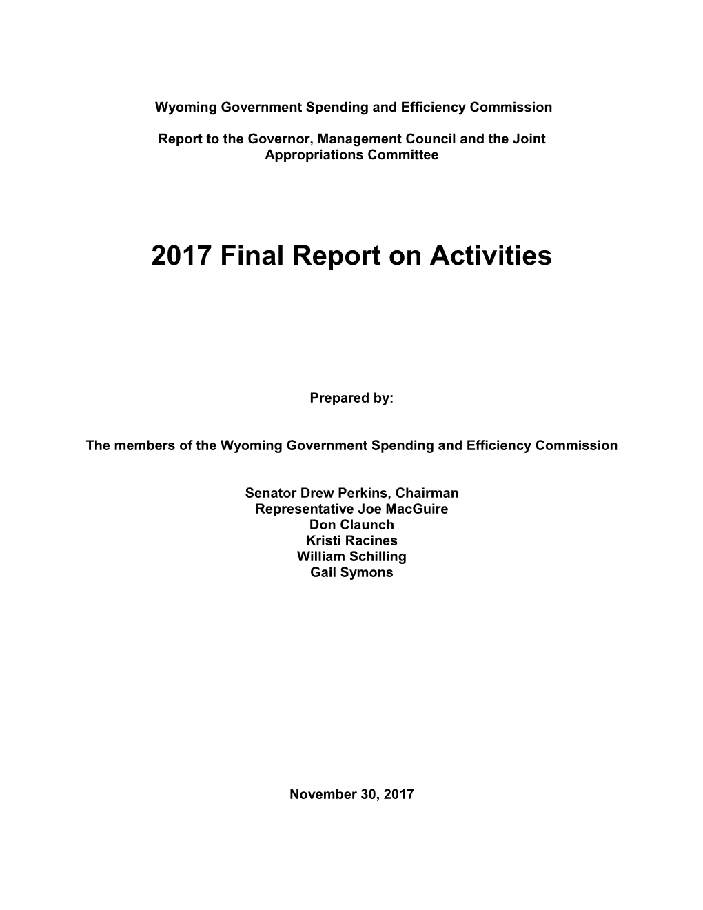 2017 Final Report on Activities