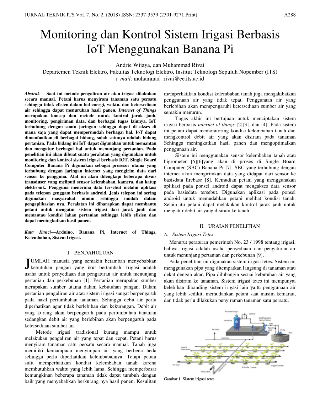 Monitoring Dan Kontrol Sistem Irigasi Berbasis Iot Menggunakan Banana Pi