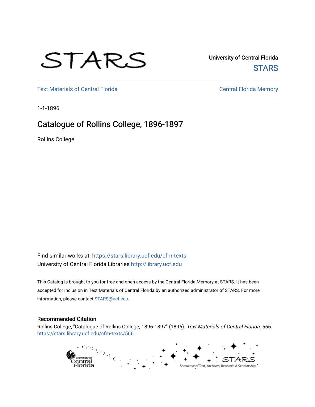 Catalogue of Rollins College, 1896-1897