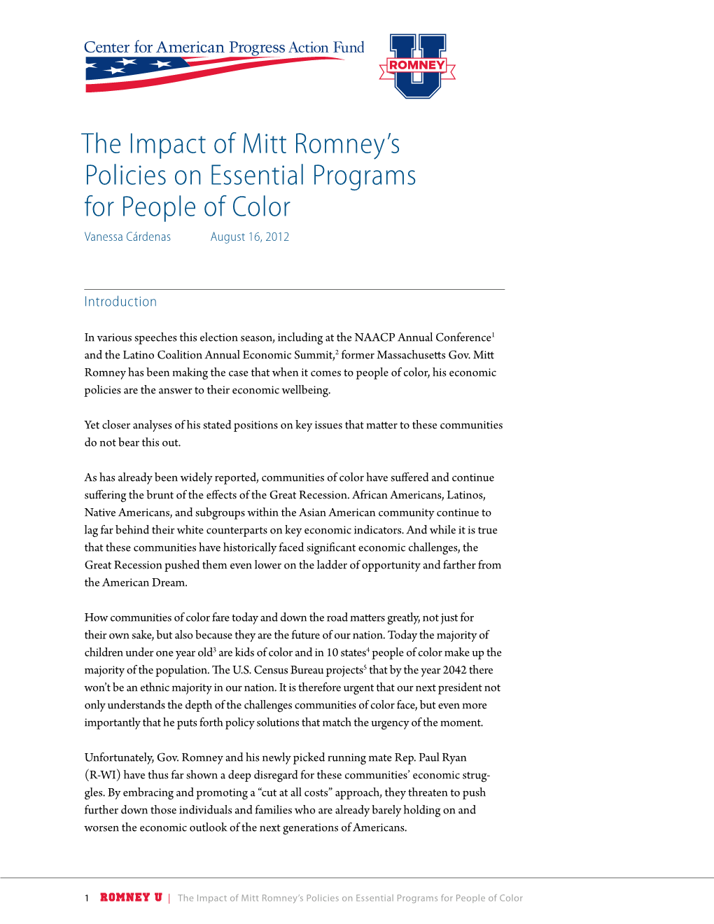 The Impact of Mitt Romney's Policies on Essential Programs for People Of