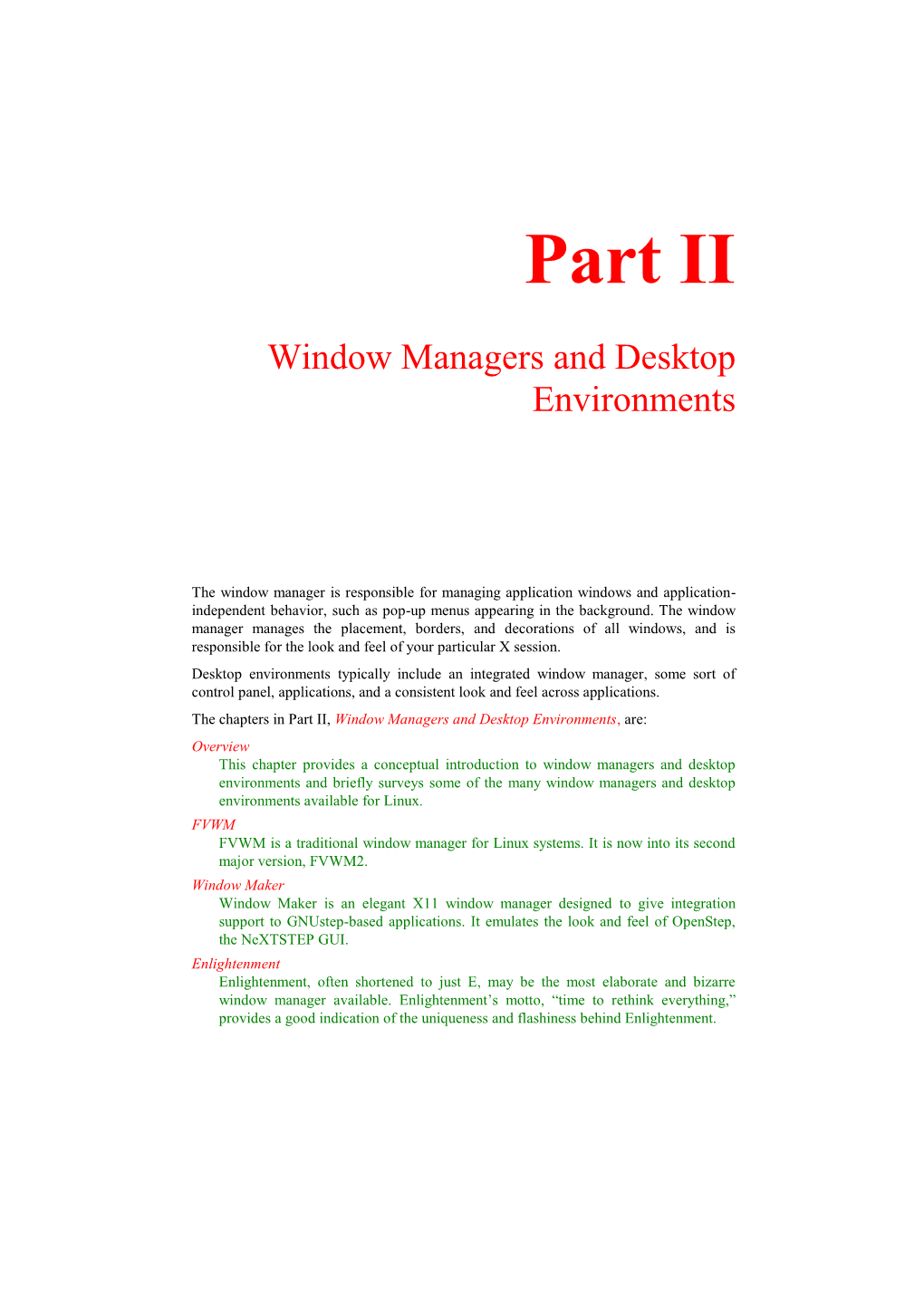 Part II, Window Managers and Desktop Environments