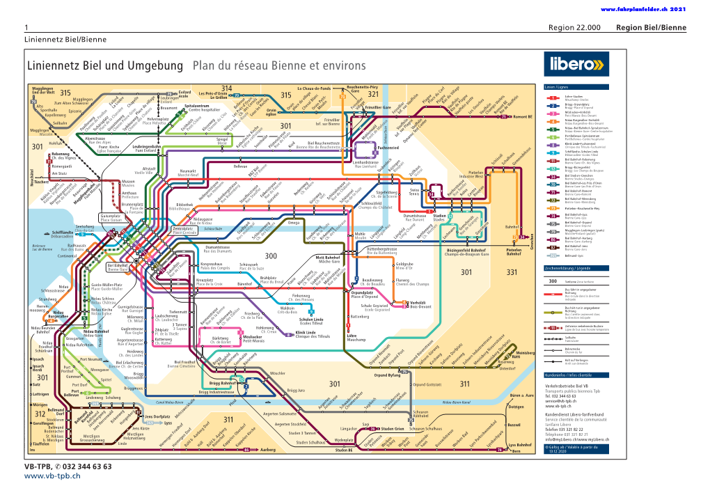 Liniennetz Biel Und Umgebung Plan Du Réseau Bienne Et Environs