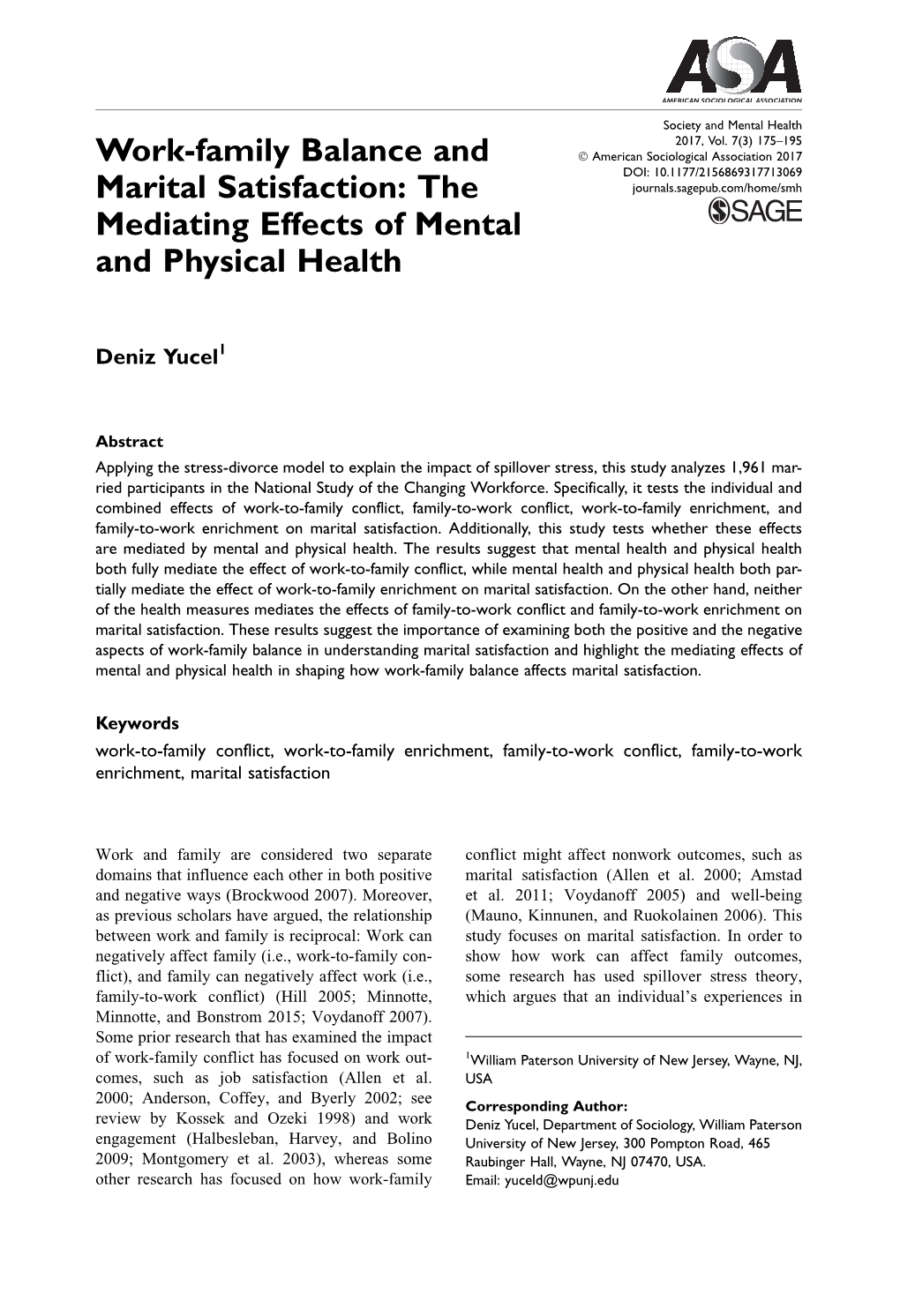 Work-Family Balance and Marital Satisfaction: the Mediating Effects