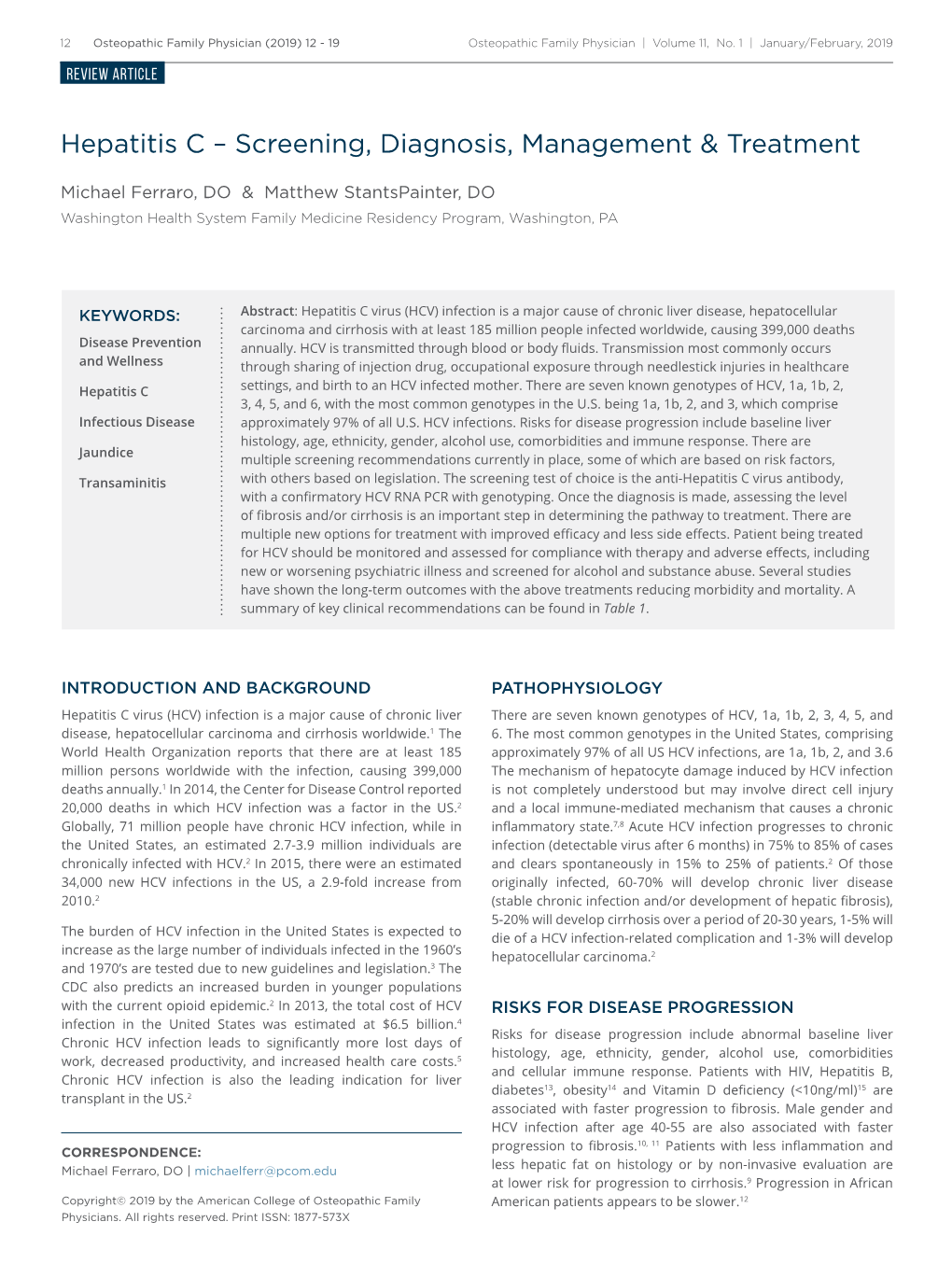 Hepatitis C – Screening, Diagnosis, Management & Treatment