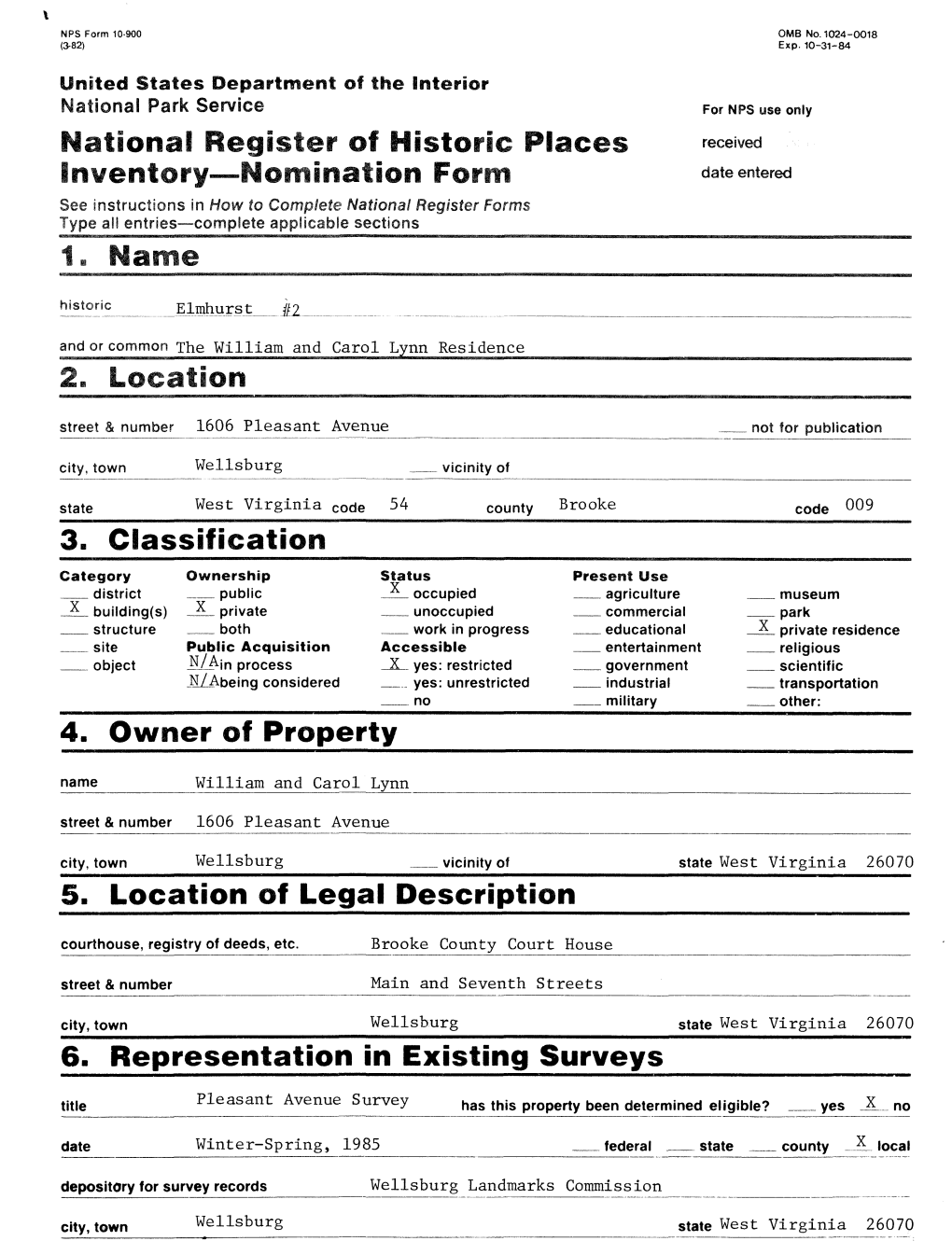 3. Classification 4. Owner of Property 5. Location of Legal Description 6