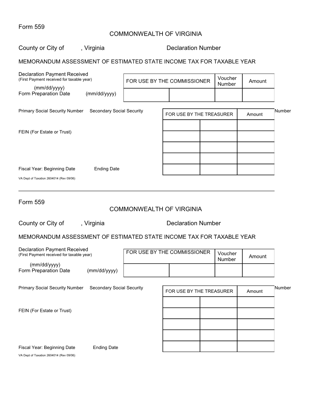 Memorandum Assessment of Estimated State Income Tax for Taxable Year