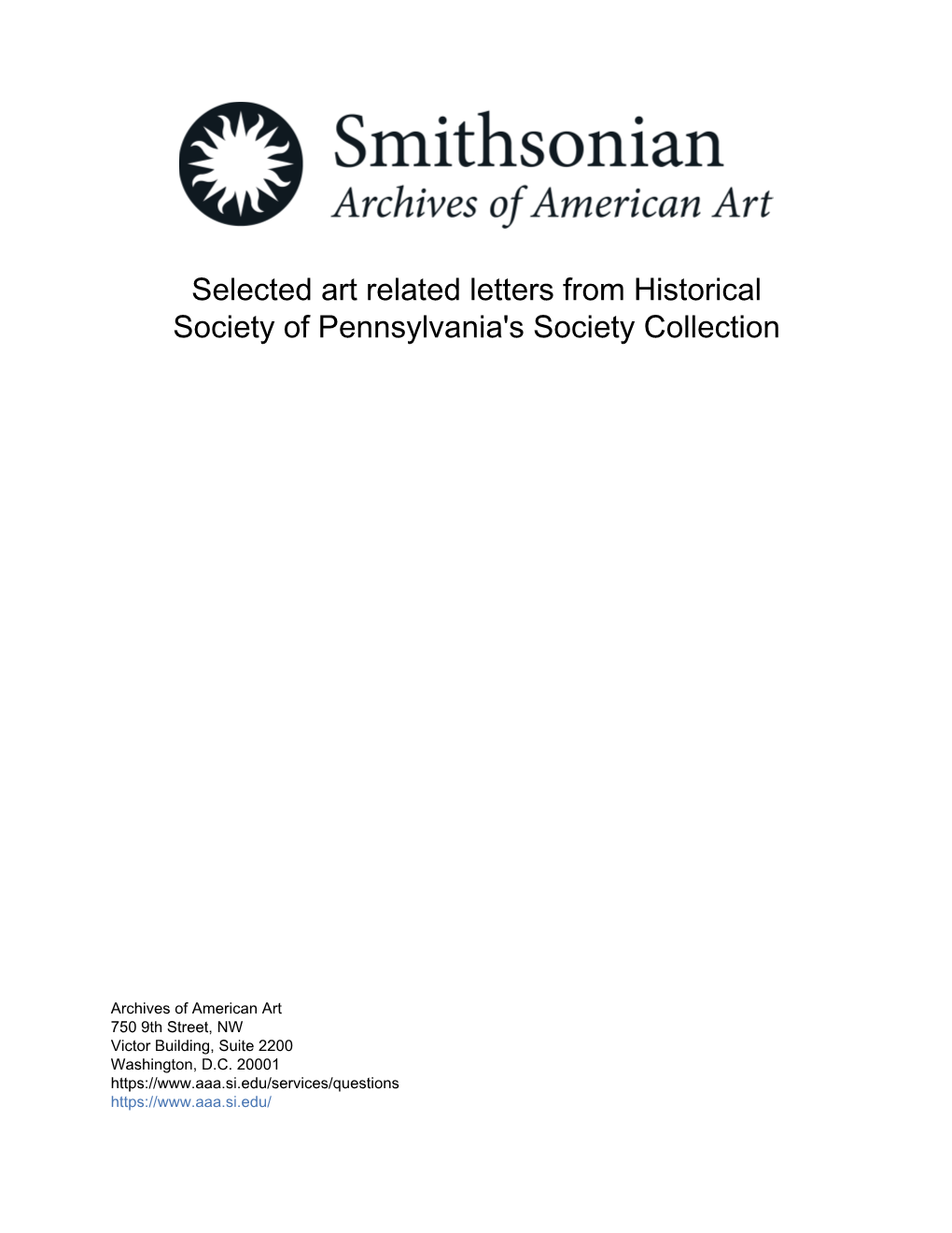 Selected Art Related Letters from Historical Society of Pennsylvania's Society Collection