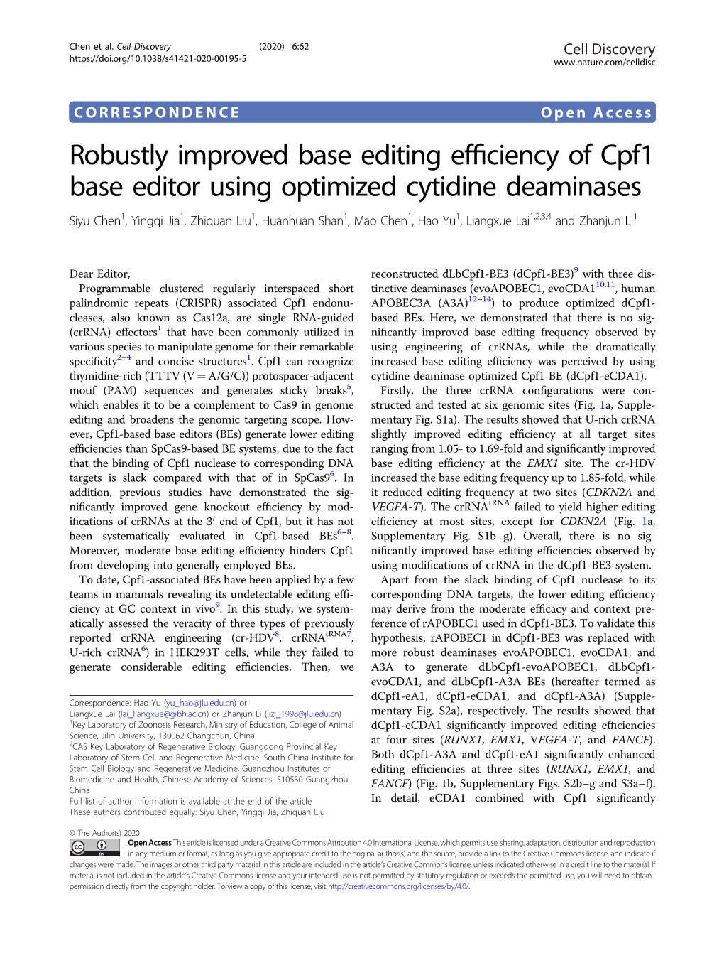 Robustly Improved Base Editing Efficiency of Cpf1 Base Editor Using