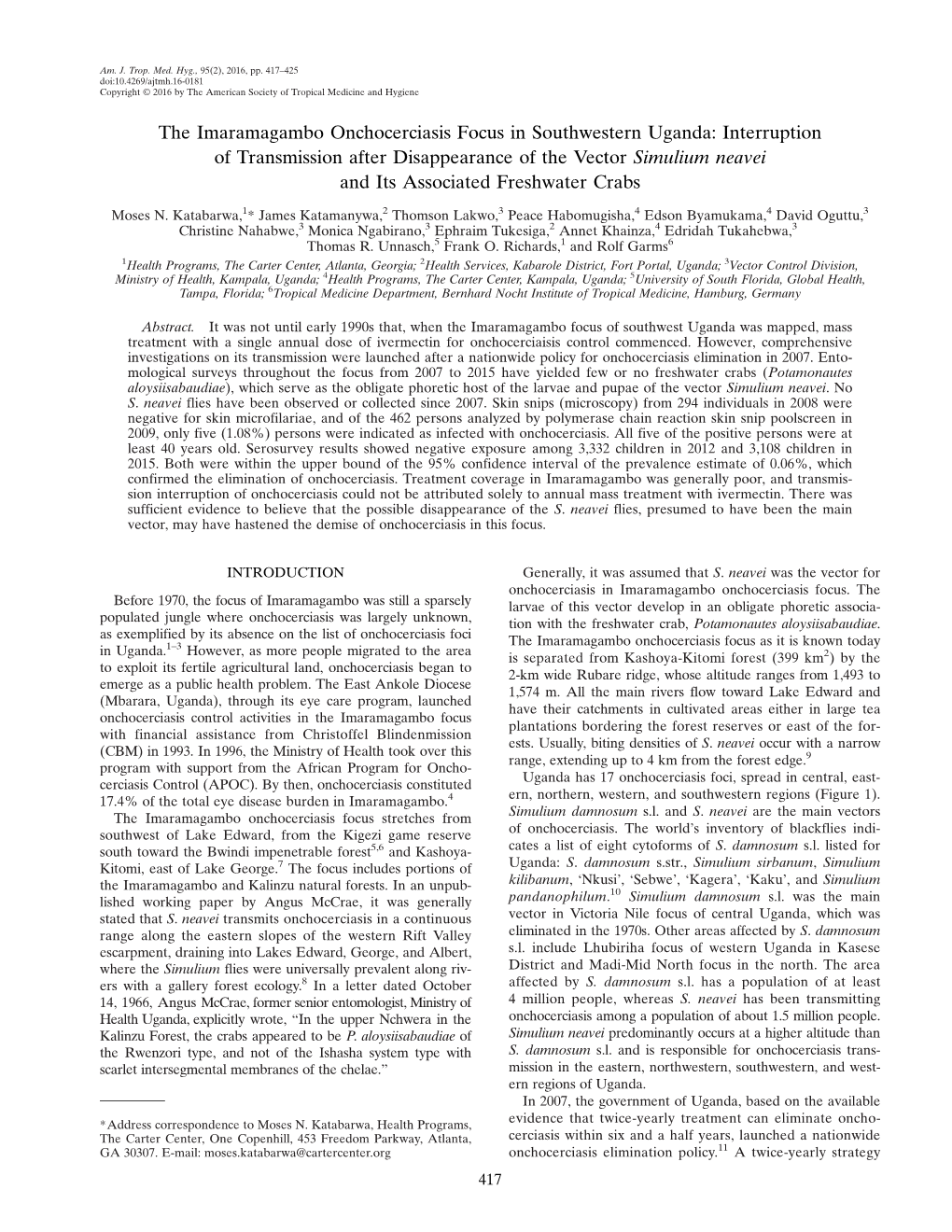 The Imaramagambo Onchocerciasis Focus In