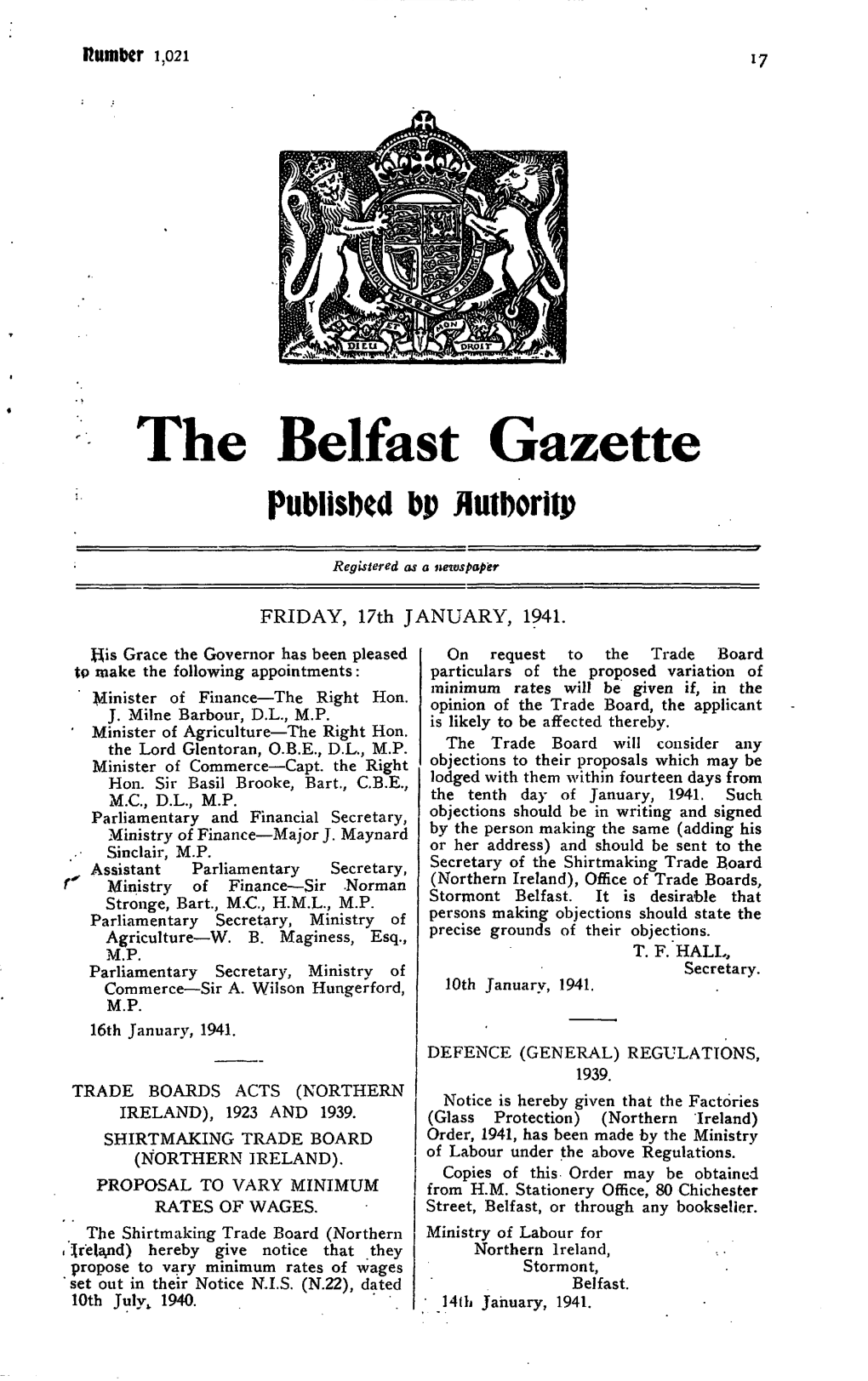 The Belfast Gazette Published Bp Fluthoritp