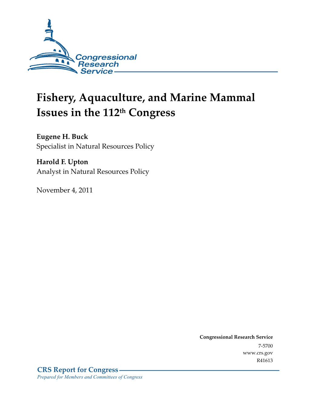 Fishery, Aquaculture, and Marine Mammal Issues in the 112Th Congress