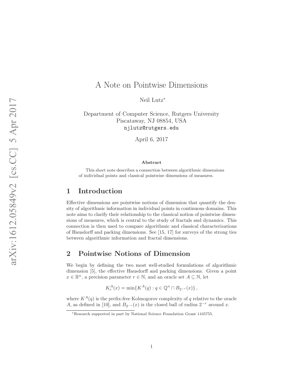 A Note on Pointwise Dimensions