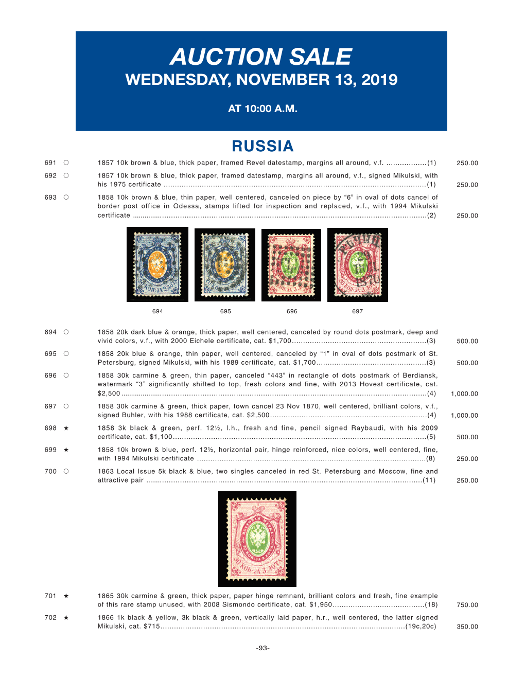 Auction Sale Wednesday, November 13, 2019