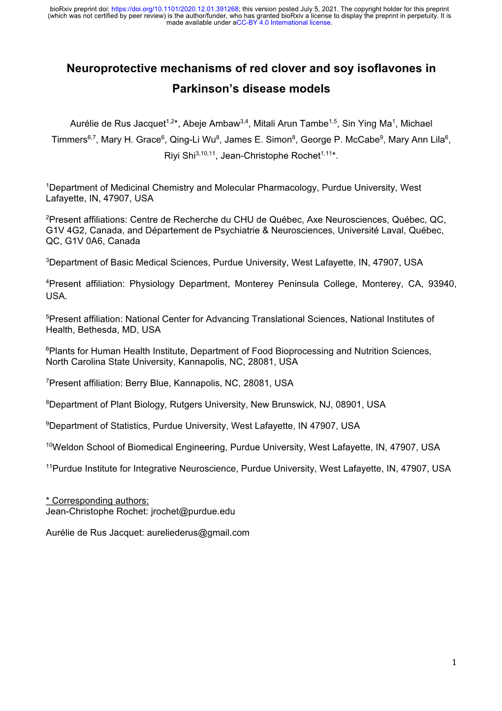 Neuroprotective Mechanisms of Red Clover and Soy Isoflavones in Parkinson’S Disease Models