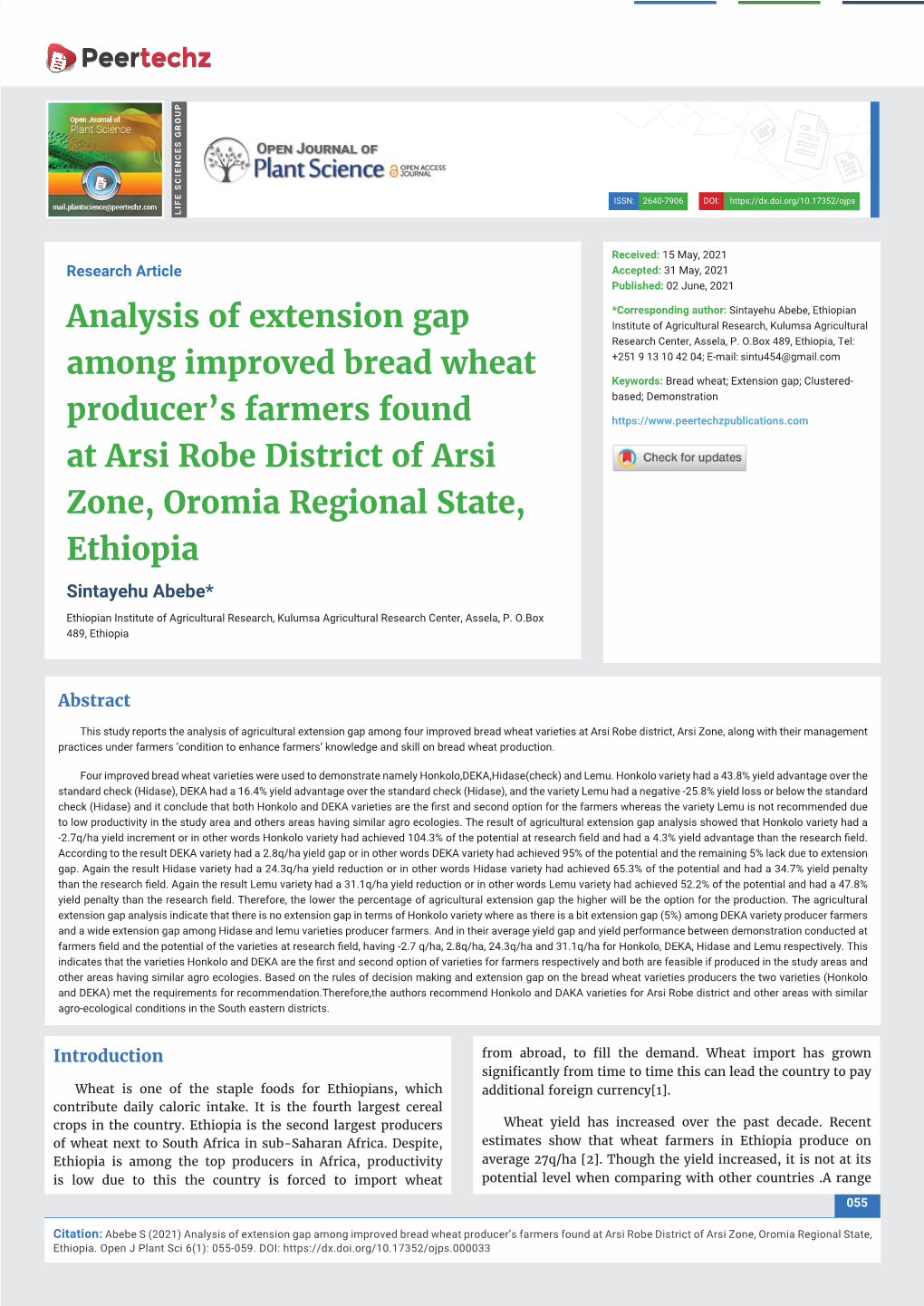 Analysis of Extension Gap Among Improved Bread Wheat Producer's