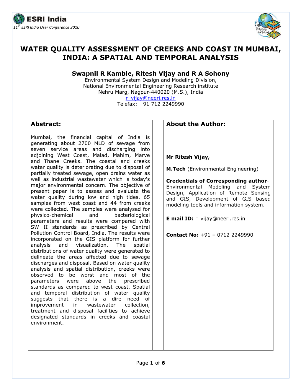 Water Quality Assessment of Creeks and Coast in Mumbai, India: a Spatial and Temporal Analysis