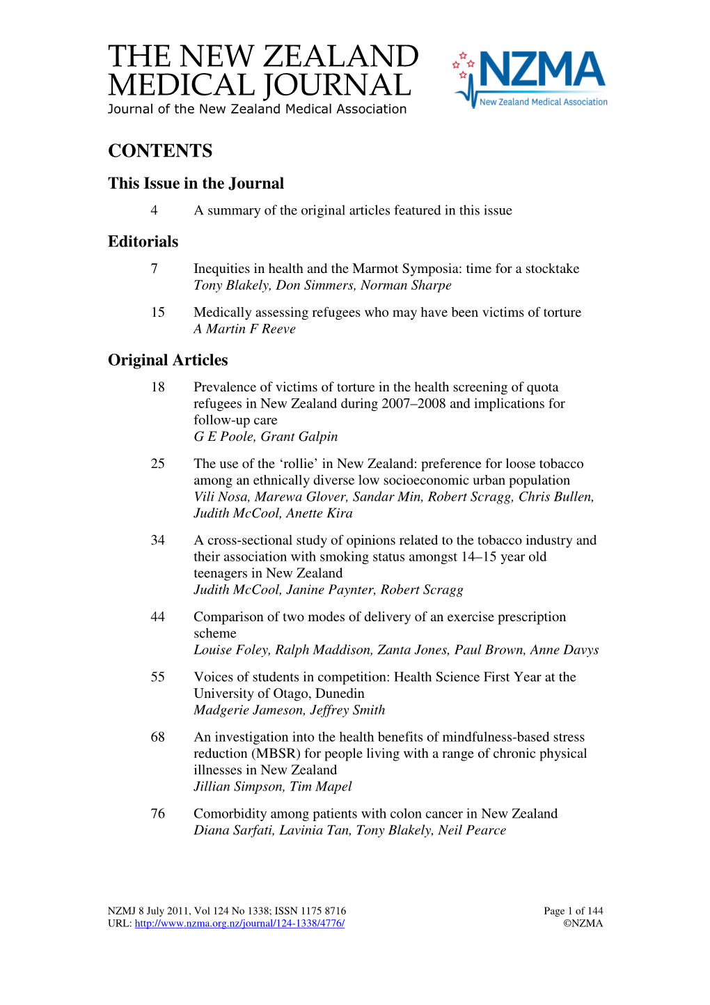 THE NEW ZEALAND MEDICAL JOURNAL Journal of the New Zealand Medical Association