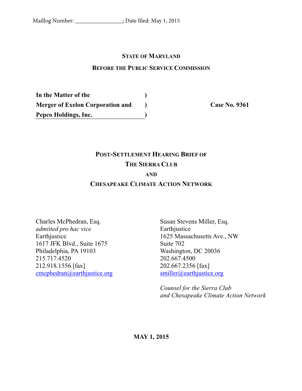 Post Settlement Hearing Brief of Sierra Club And