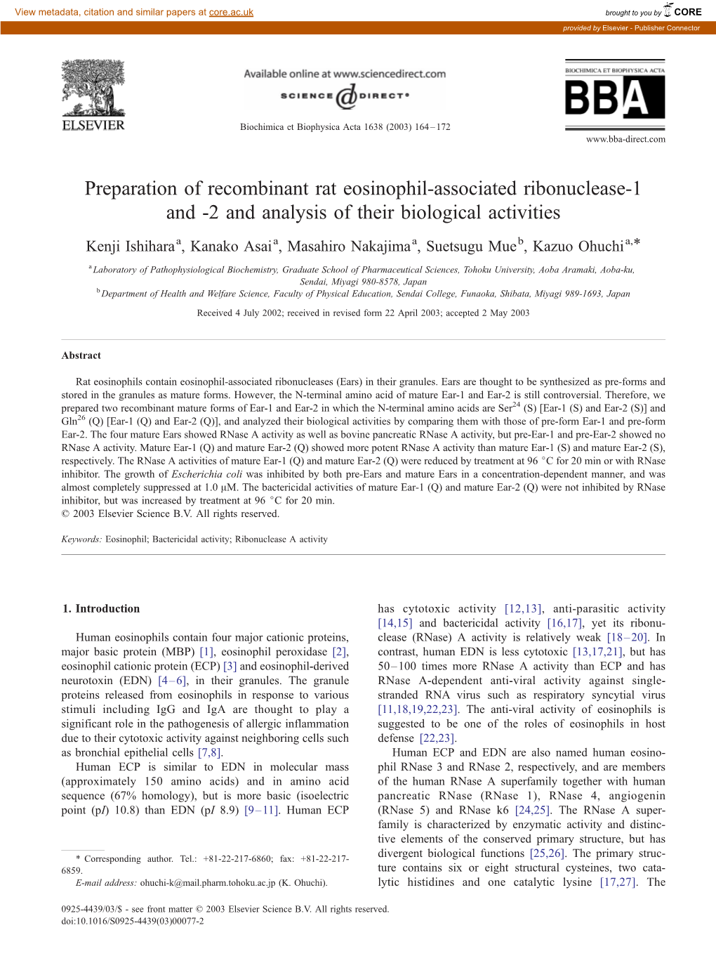 Preparation of Recombinant Rat Eosinophil-Associated Ribonuclease-1 and -2 and Analysis of Their Biological Activities