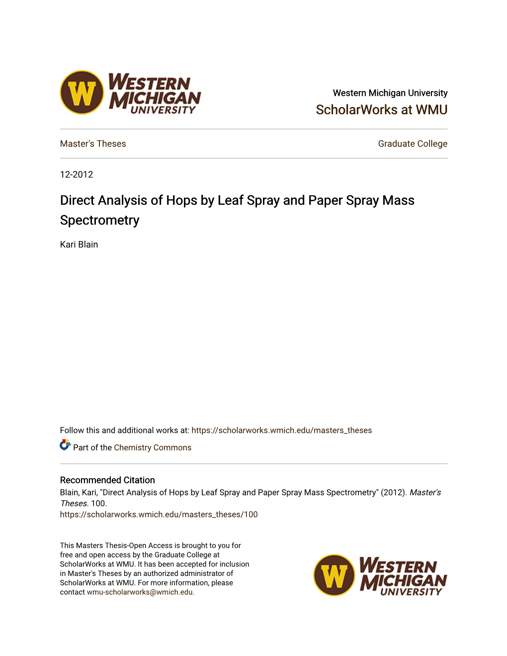 Direct Analysis of Hops by Leaf Spray and Paper Spray Mass Spectrometry