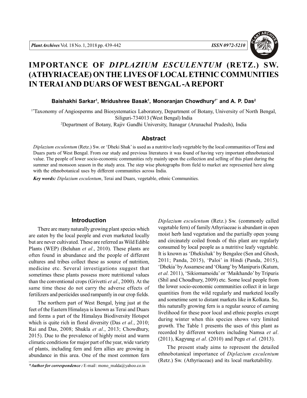 Importance of Diplazium Esculentum (Retz.) Sw