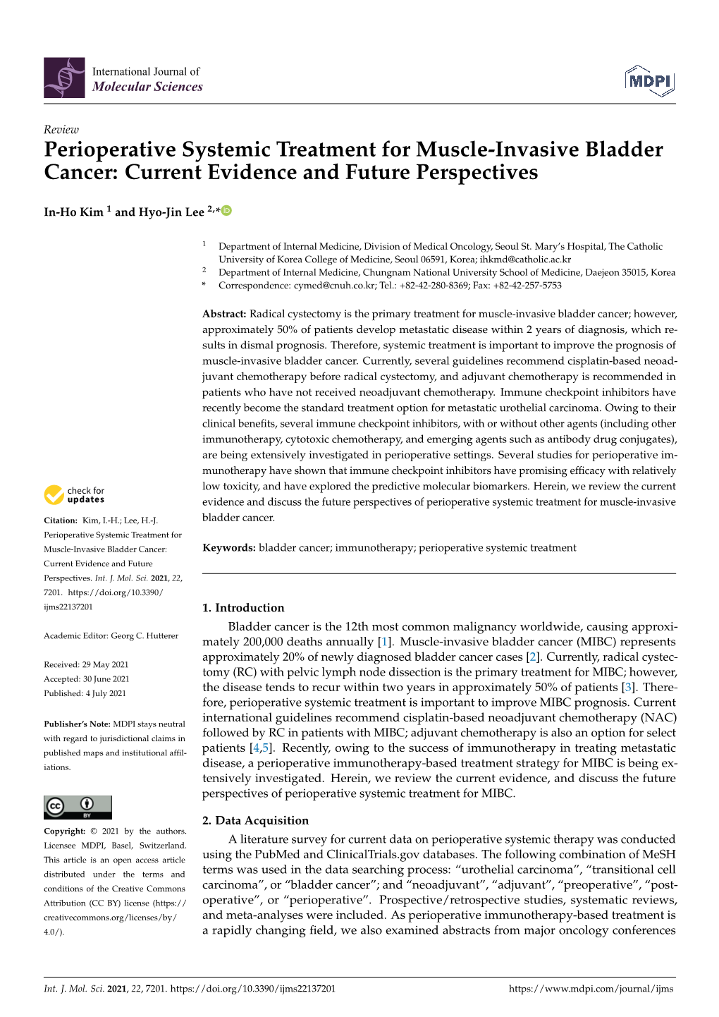 Perioperative Systemic Treatment for Muscle-Invasive Bladder Cancer: Current Evidence and Future Perspectives