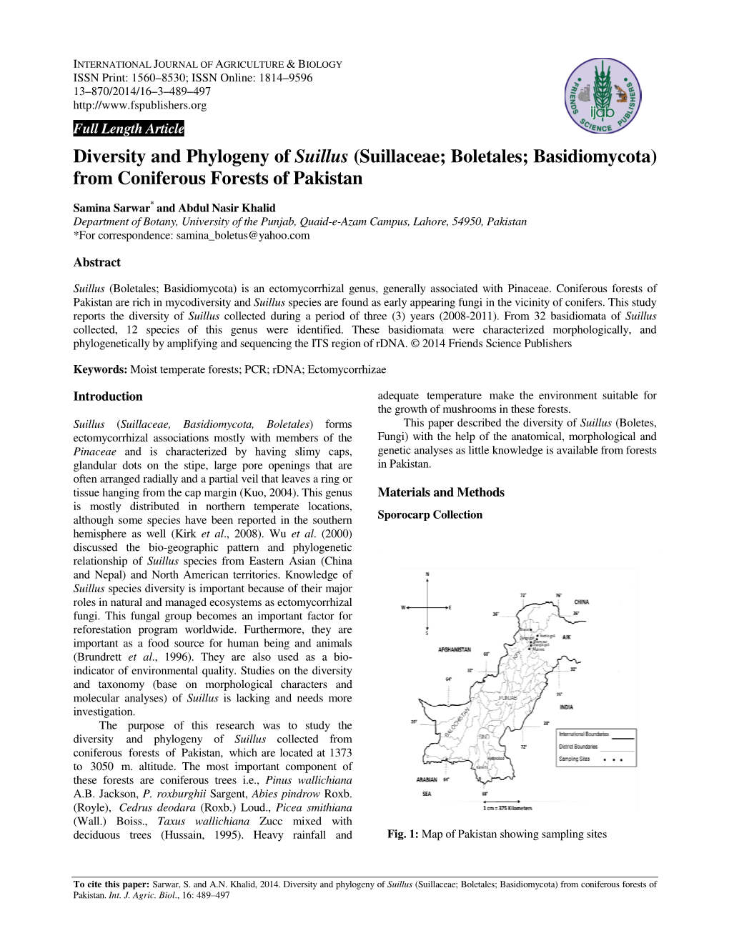 Diversity and Phylogeny of Suillus (Suillaceae; Boletales; Basidiomycota) from Coniferous Forests of Pakistan