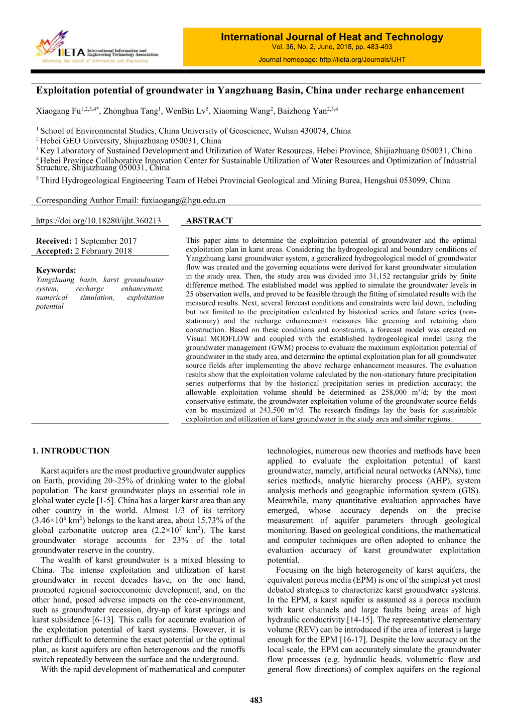 Exploitation Potential of Groundwater in Yangzhuang Basin, China Under Recharge Enhancement